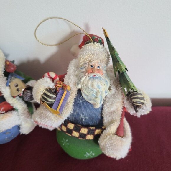 Vintage Fabric Mache Holiday Winter Christmas Ornaments Three Old World Santas - Picture 6 of 15
